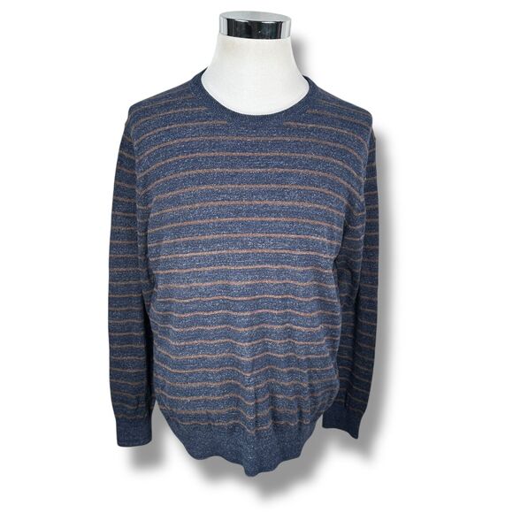 Faherty Sconset Crew Sweater Mens Large Blue Striped Cotton Long Sleeve Pullover - Picture 1 of 10
